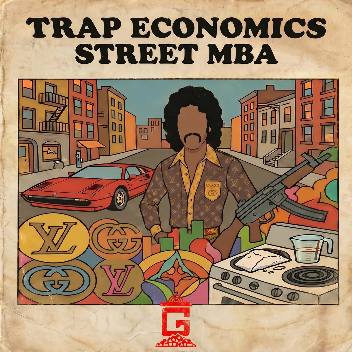 Trap Economics: Street MBA audiobook cover — square 70s illustrated edition with red G.S.A. logo