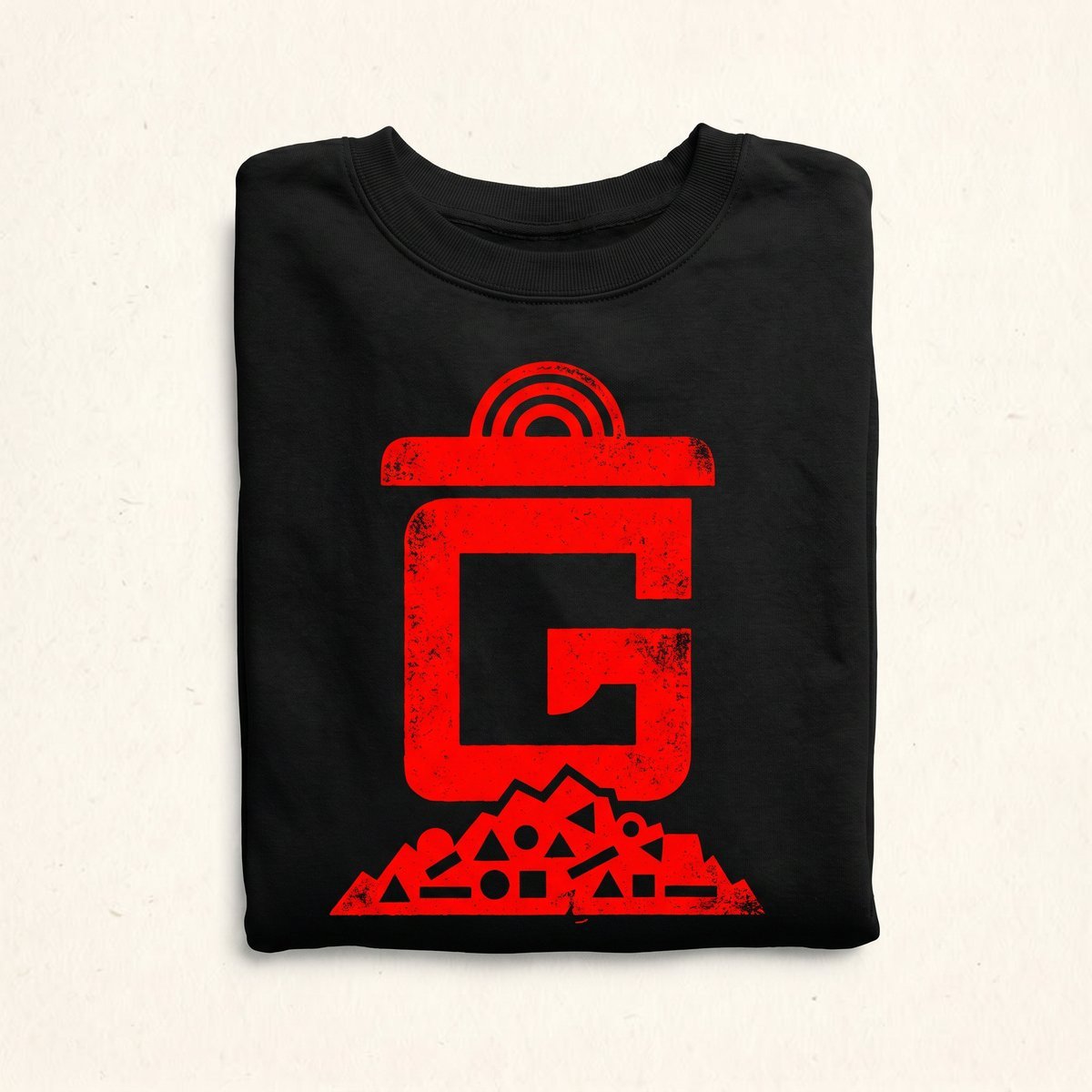 Black crewneck sweatshirt with red Ghetto Scholastic Association G logo