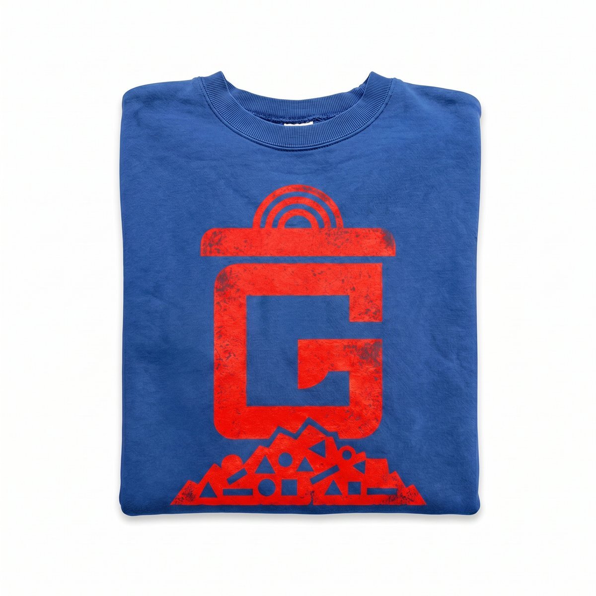 Royal blue crewneck sweatshirt with red Ghetto Scholastic Association G logo